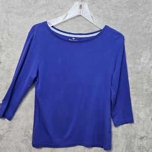 Talbots Blue Pima Cotton Lg Top 3/4 Sleeve